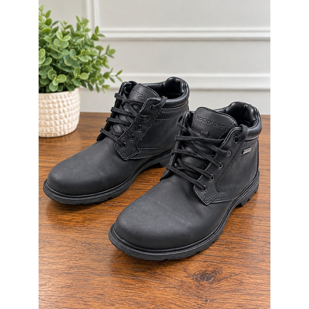Rockport Mens Storm Surge Waterproof Plain Toe Boots Black Leather A13714 Size 8